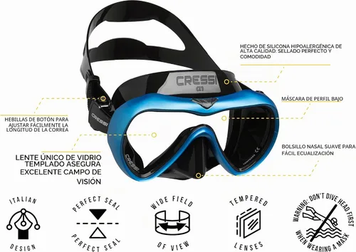 Vista 6 de Cressi Máscara de buceo y apnea antivaho de una sola lente - Falda de silicona para un ajuste flexible - A1: Diseñado en Italia