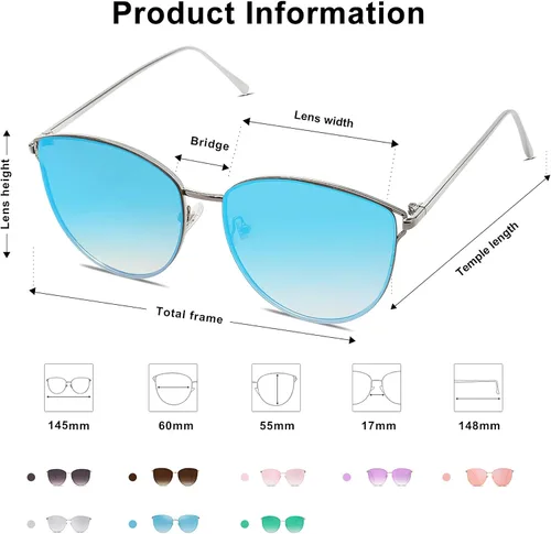Vista 3 de SOJOS SJ1085 - Lentes de sol planos con espejo para mujer