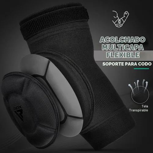 Vista 3 de RDX Almohadillas para codo, protector de codo para Muay Thai MMA Kickboxing Sparring, protección de golpes para artes marciales, manga acolchada
