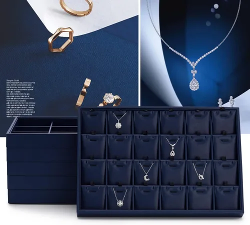 Vista 2 de Woodten Azul 12 Rejillas PU Cuero Joyería Bandeja de Exhibición Pendientes Pulsera Organizador Bandeja de Exhibición