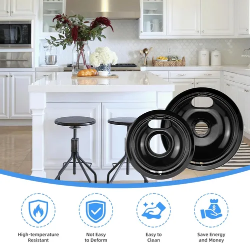Vista 5 de Quemador de estufa negro de repuesto para quemador eléctrico GE Hotpoint, (2) 8 pulgadas WB31M19 (2) 6 pulgadas WB31M20 Set por APPLIANCEMATES