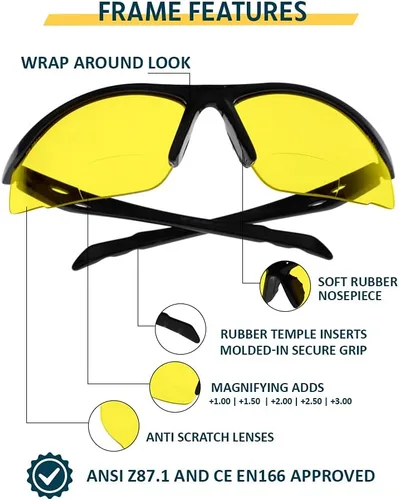 Vista 3 de Gafas de seguridad bifocales SB-9000 con lentes amarillas (amarillo, 1, dioptrías)