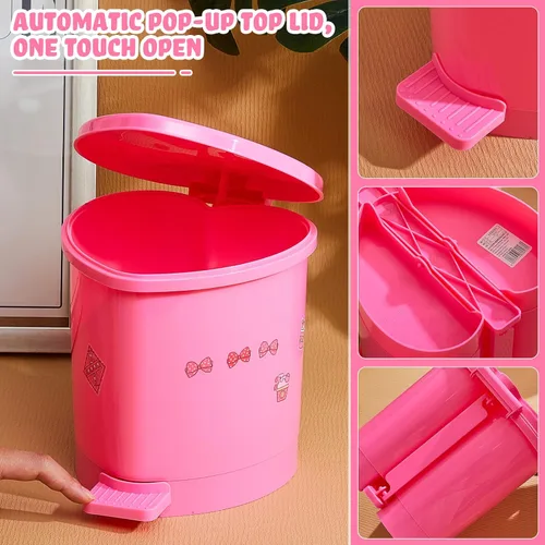 Vista 3 de Tessco for you 2 piezas de basura de escritorio de fresa, lindo bote de basura pequeño para encimera con tapa, cubo de basura pequeño Kawaii de Rosa