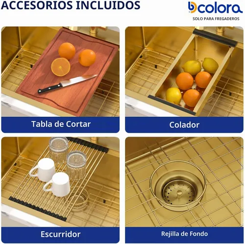 Vista 6 de Dcolora - Estación de trabajo para fregadero de cocina de 33 x 22 pulgadas Dorado