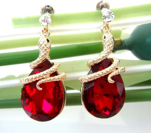 Vista 43 de Navachi Pendientes colgantes de gota de serpiente con forma de pera multicolor de cristal chapado en oro de 18 quilates