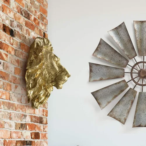 Vista 3 de Wall Charmers - León en oro – Fauxidermia de imitación montado en el busto de la cabeza falsa decorativa de resina falsa montaje animal taxidermia