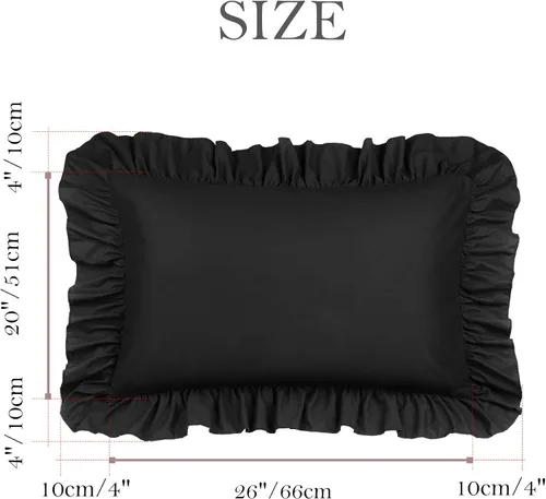 Vista 9 de PiccoCasa Juego de 2 fundas de almohada con volantes, sobre estándar, color Negro