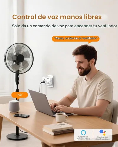 Vista 3 de TESSAN - Paquete de 2 enchufes inteligentes, toma de enchufe doble WiFi