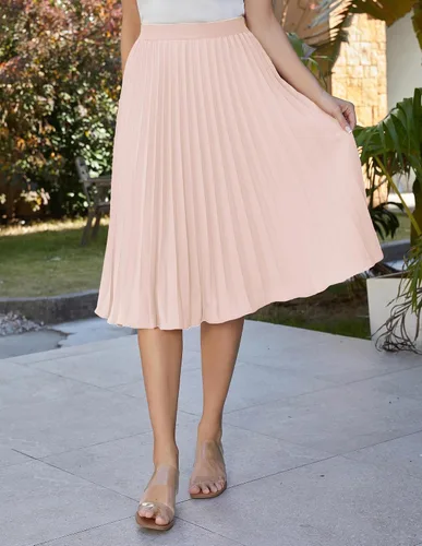 Vista 199 de GRACE KARIN - Falda plisada de gasa para mujer, con cintura alta y elástica, vuelo, corte acampanado y longitud por debajo de la rodilla