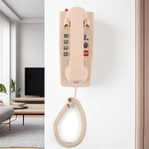 Vista 3 de Teléfono doméstico TRIMLINE vintage con cable, teléfono fijo de montaje en pared, teléfono de emergencia SOS con botón grande para personas mayores