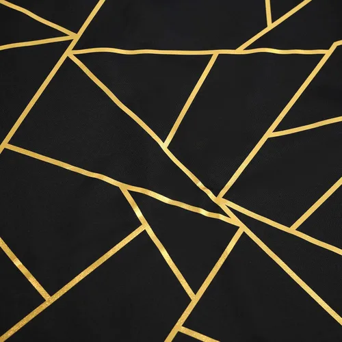 Vista 6 de Mesa cuadrada de poliéster de 54 x 54 pulgadas, color negro con diseño geométrico metálico dorado