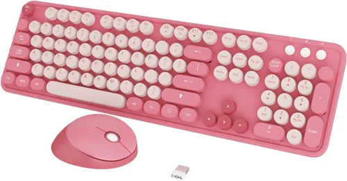Vista 14 de Combo de teclado y mouse inalámbricos, teclado blanco lindo de 104 teclas con pad numérico y mouse para Windows, computadora, PC, portátil (blanco)