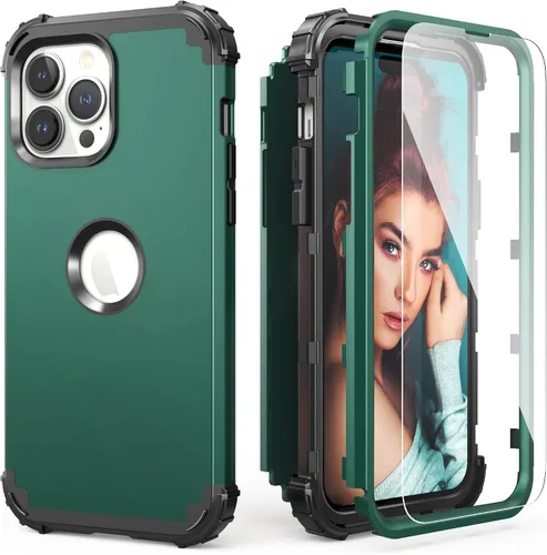 Vista 25 de IDweel - Funda para iPhone 15 Pro Max con protector de pantalla de vidrio templado, 3 en 1, a prueba de golpes, delgada, híbrida, resistente