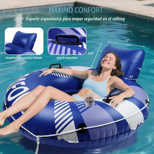 Vista 5 de Flotadores de piscina para adultos, tubos de río resistentes de 53 pulgadas y 450 libras para flotar con cuerda de agarre para reposacabezas, 2
