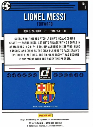 Vista 2 de Tarjeta de fútbol Panini Donruss #1 Lionel Messi 2018-19