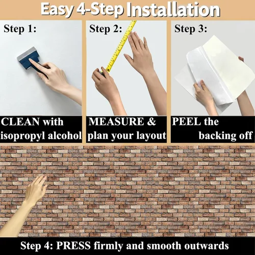 Vista 8 de Paneles de pared 3D para despegar y pegar, paquete de 10 paneles de PVC texturizados de ladrillo, azulejos de pared autoadhesivos impermeables
