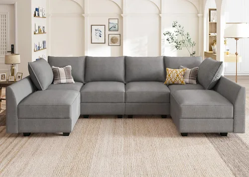 Vista 51 de HONBAY Sofá seccional modular con almacenamiento en forma de L sofá seccional, sofás convertibles para sala de estar - verde
