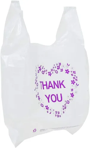 Vista 6 de LazyMe Thank You T Shirt Bags, White Plastic Grocery Bags with Handles, Standard Supermarket Size, 12 x 20 inch (100 PCS)