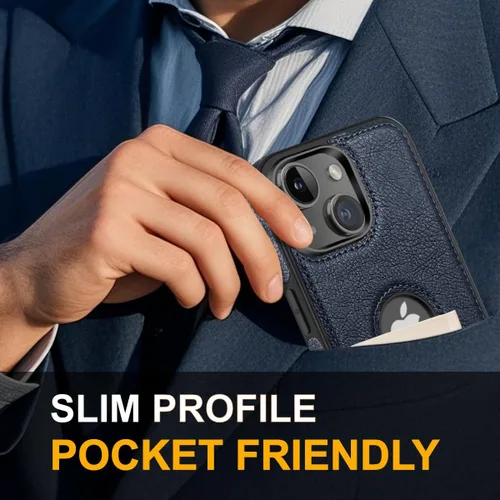 Vista 5 de Funda protectora ultradelgada de piel de lujo con diseño único para iPhone 14, antideslizante, resistente a los arañazos, funda protectora Azul