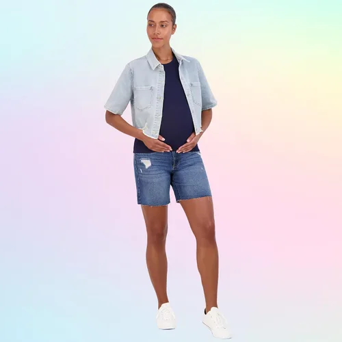 Vista 5 de Savi Parker Pantalones cortos de maternidad para mujer debajo del vientre con banda elástica insertada, bermudas de maternidad casuales de verano