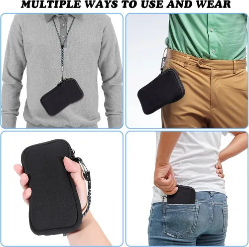 Vista 5 de Pwsap Calcetín para teléfono, bolsa de neopreno universal resistente a golpes e impactos con mosquetón y correa de cordón, funda para senderismo