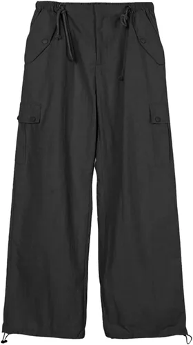 Vista 2 de Rolanko Pantalones de paracaídas para niñas, pantalones cargo Y2K con bolsillos, pantalones deportivos Harajuku para niños de 4 a 14 años