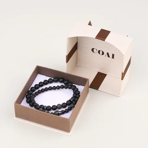 Vista 7 de COAI Paquete de 2 pulseras de cuentas de piedra para hombre, pulsera de calavera
