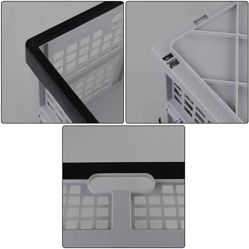 Vista 4 de Caja plegable de plástico plegable de 34 L, cajón de almacenamiento apilable, 3 paquetes