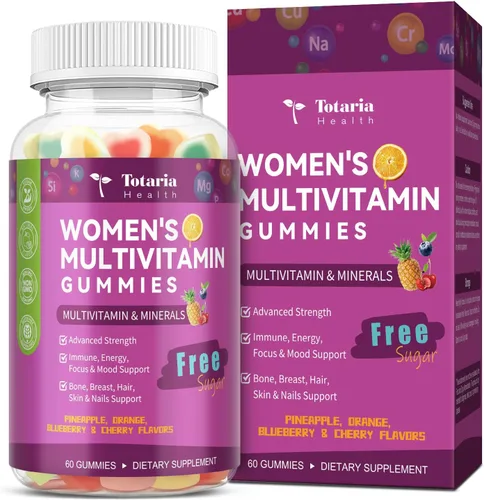 Vista 13 de Totaria Gomitas multivitamínicas sin azúcar para mujeres mayores de 14 años con hierro, inositol, folato, biotina, gomitas multivitamínicas diarias