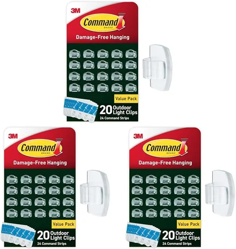 Vista 11 de Command - Clips para luces de exterior, 40 transparentes y 48 tiras, suspensión sin daños con tiras resistentes al clima, clips de pared para colgar
