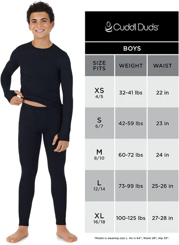 Vista 5 de Cuddl Duds Conjunto de 2 piezas de manga larga y pantalón para niño, capa base térmica, absorbe la humedad