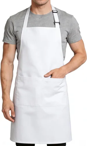 Vista 10 de Delantal de chef grande para hombres y mujeres, delantales de cocina con 2 bolsillos grandes, resistentes al agua y al aceite