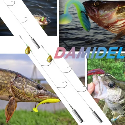 Vista 6 de 10Pcs Drop Shot Ready Rigs Kit with 2 Fishing Wacky Hooks,No Snag Skinny Sinker(1/2oz,3/8oz,1/4oz.1/5oz.), Spinner Blades， Fishing Bass Rig Cylinder