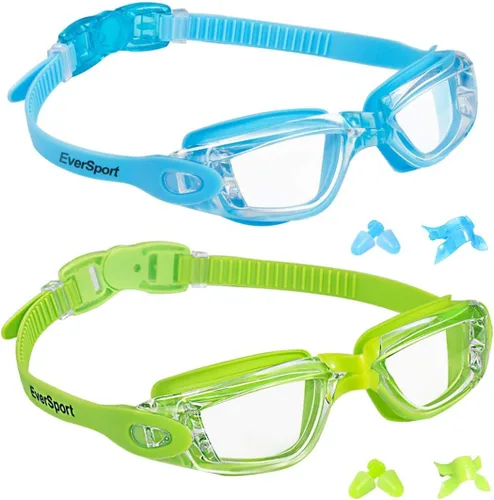 Vista 14 de EverSport Gafas de natación para niños, paquete de 2 gafas de natación para niños y adolescentes, gafas de natación antivaho anti-UV para jóvenes