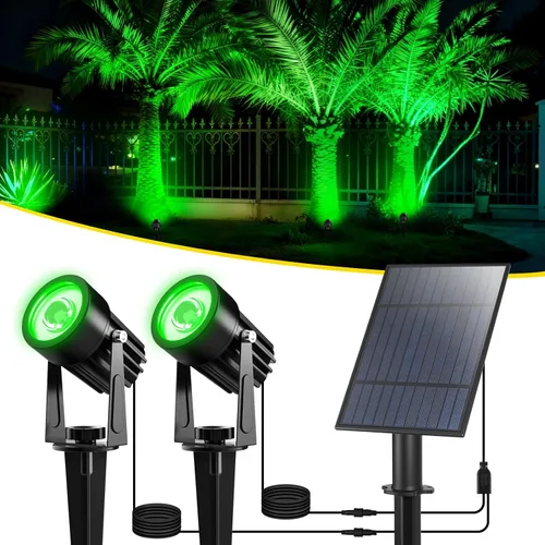Vista 10 de T-SUN Focos solares al aire libre impermeables, luces de paisaje solares 2 en 1 LED para jardín, focos solares para árbol, jardín, estanque, piscina