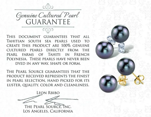 Vista 4 de The Pearl SOURCE - Pendientes redondos de plata de 14 quilates con perlas cultivadas en el mar del Sur de Tahití para mujer