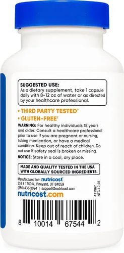Vista 4 de Vitamina B2 Nutricost (riboflavina) 0.014 onzas, 120 cápsulas, 1 botella, 1 Sin OGM