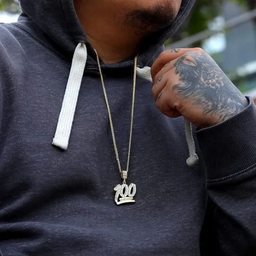 Vista 2 de Collar de hip hop tipo cadena cubana con Emoji 100, 3 mm, 30", dorada, para hombre