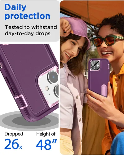 Vista 4 de AICase Funda para iPhone 11 con soporte integrado con protector de pantalla de vidrio + lente de cámara, resistente protección contra caídas, cuerpo
