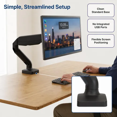 Vista 9 de Brazo de monitor de computadora individual con 2 puertos USB altura ajustable soporte universal LCD soporte sentado de pie escritorio accesorio