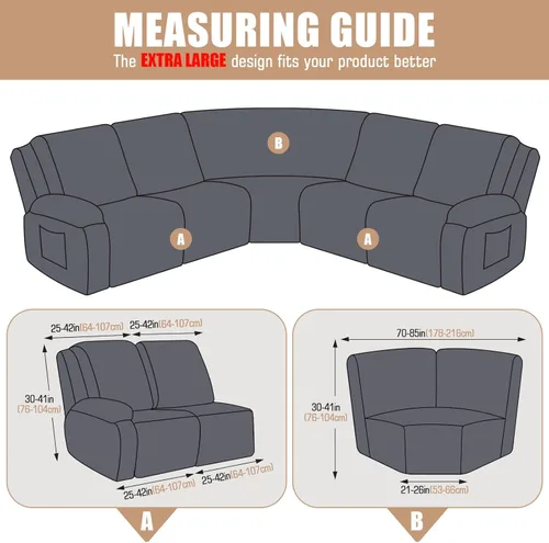 Vista 2 de VANSOFY Fundas de Sofá Seccional Reclinable Extra Grandes, Fundas Lavables de 5 Piezas para Sofá Seccional en Forma de L con Asiento de Esquina