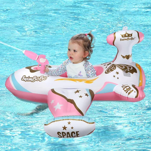 Vista 7 de Swimbobo - Flotador de piscina para niños pequeños con asiento, barco, inflable, avión, piratas, tiburones, coche para niños, juguetes al aire libre