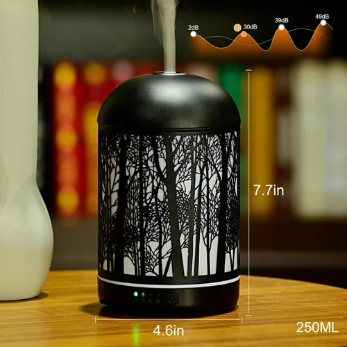 Vista 3 de Difusor de aromaterapia de aceite esencial de 8.5 fl oz para el hogar, dormitorio, oficina, metal, hueco, decorativo, habitación, ultrasónico, aroma