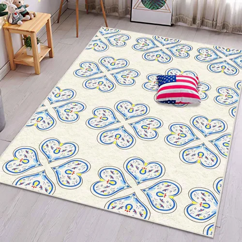 Vista 2 de Alfombra de enrejado floral para sala de estar, 3 pies 3 pulgadas x 5 pies 3 pulgadas, crema/azul moderna alfombra de flores que no se desprende