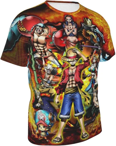 Vista 2 de Caubvty Camiseta de manga corta con estampado 3D de Monkey Luffy de una pieza para hombre y mujer