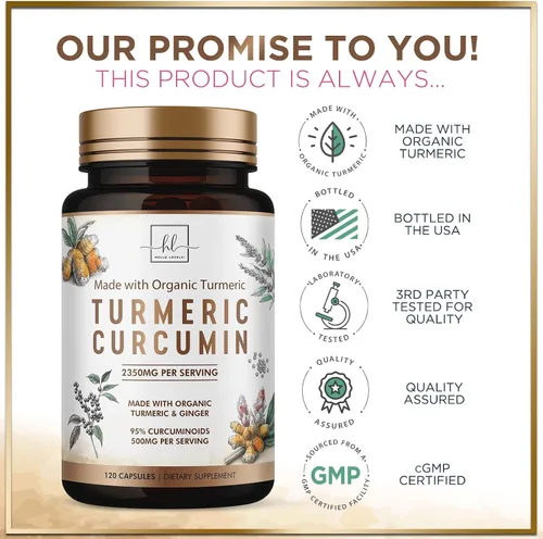 Vista 4 de Suplemento de curcumina de cúrcuma con 95% de curcuminoides, cúrcuma orgánica y jengibre de 1750 mg, pimienta negra BioPerine para una mejor
