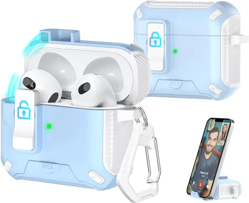 Vista 158 de R-fun Funda de carga compatible con AirPods de 2ª generación 2019, 1ª generación 2016, protección completa contra caídas, tapa desplegable