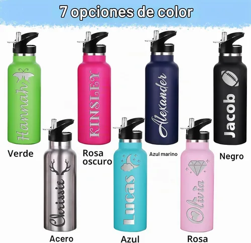 Vista 4 de Botellas de agua personalizadas con tapa de popote de 12/26 onzas con nombre grabado, logotipo, botella aislada personalizada, botellas de agua