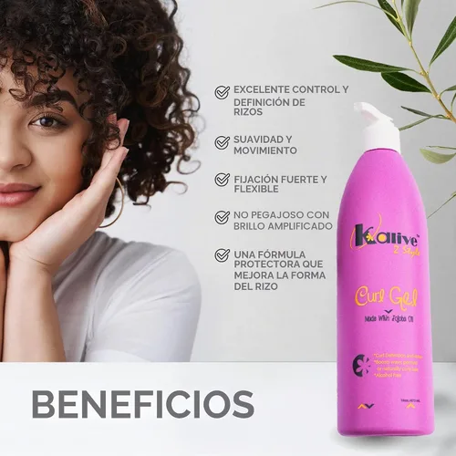 Vista 2 de KALIVE - Gel de rizos de 16 onzas para cabello rizado, define todo tipo de cabello, rizos, ondas, texturas naturales o permanentes para mujeres