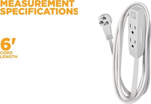 Vista 8 de 2 paquetes. Cable de extensión de enchufe plano blanco de 6 pies, 16/3 conectado a tierra con toma Trinector de 3 salidas, 35178801